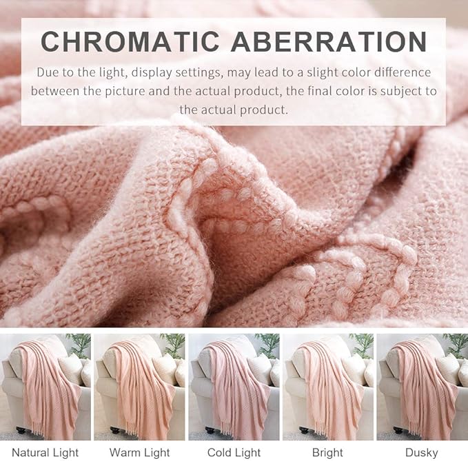 BOURINA Pink Throw Blanket 50 x90 Inches Throw Textured Solid Soft Sofa Throw - Image 6