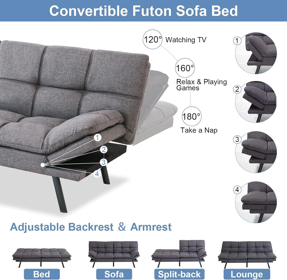MUUEGM Futon Sofa Bed Couch Memory Foam Futon Convertible Couch Bed Sleeper,M...
