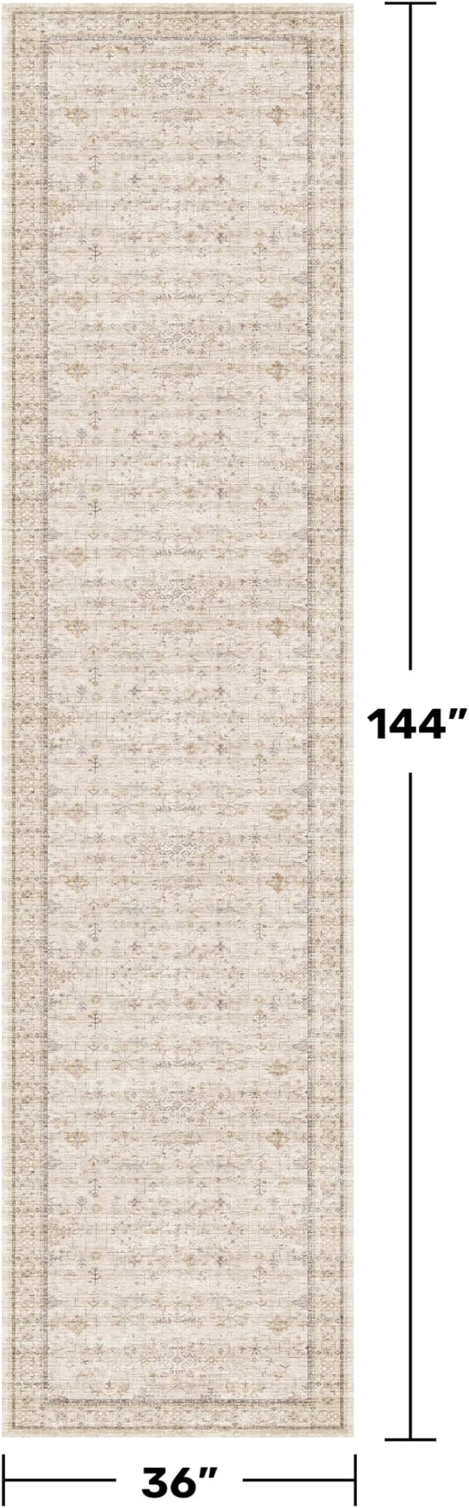 Beige Floral 3X12 Washable Long Hallway Runner Rug, Non-Slip Low-Pile Farmhouse - Image 2