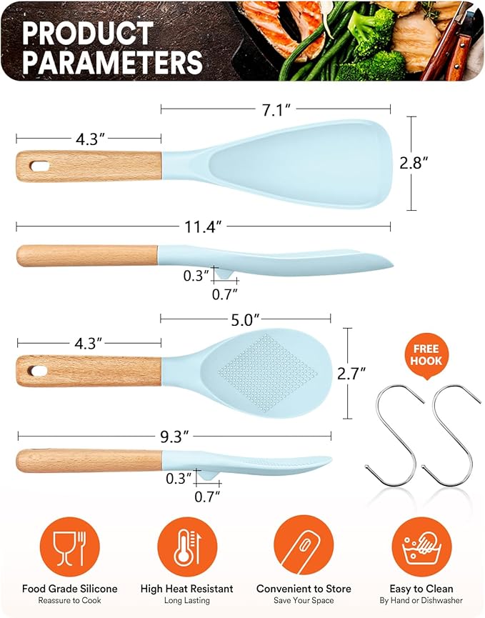 Cooking Spoon and Rice Scooper for Nonstick Cookwares, Wood Handle Spoon for - Image 2