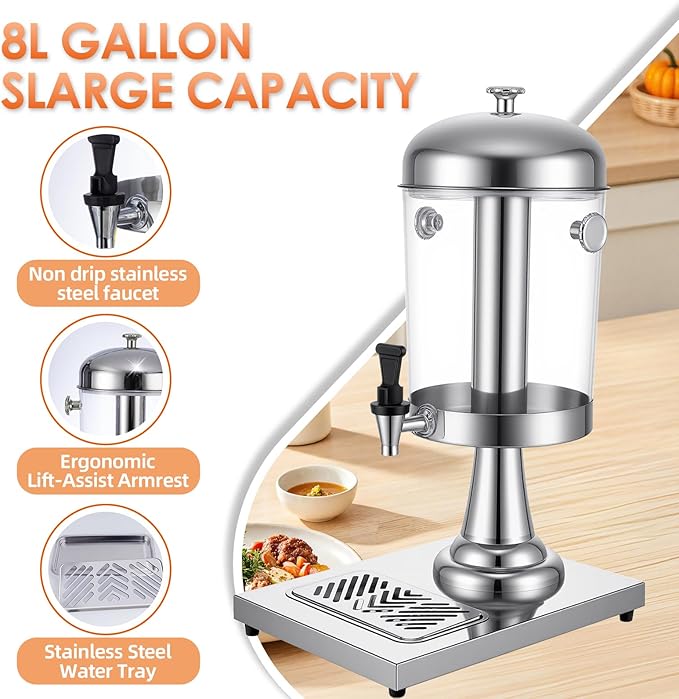 2.11 Gallon Beverage Dispenser, Leak-proof Spigot and Detachable Drip Tray - Image 3