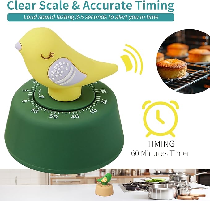 Mechanical Kitchen Timer, Cute Wind Up 60-Minute Manual Countdown - Image 2