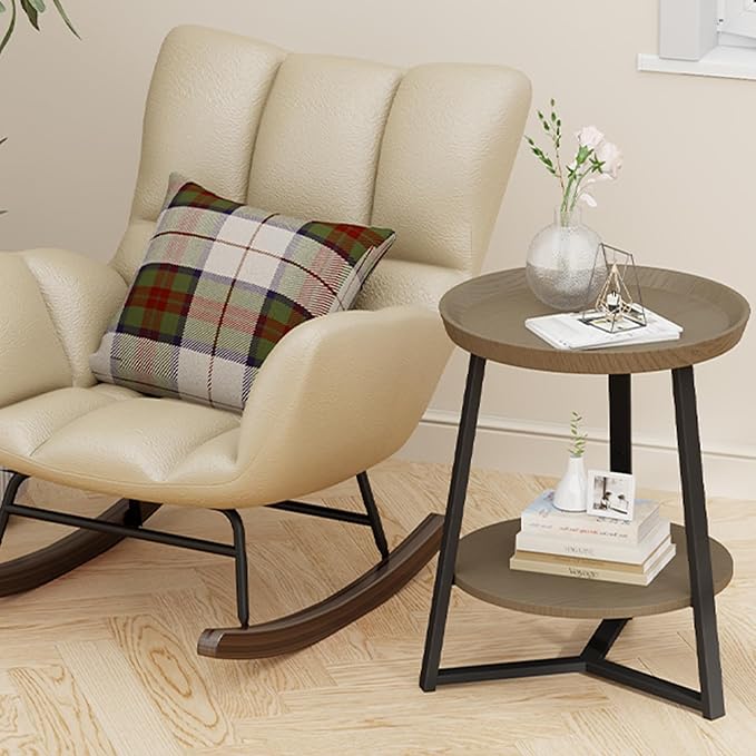 Gadroad Round End Table with Storage Shelf, 2 Tier Farmhouse Side Table Night...