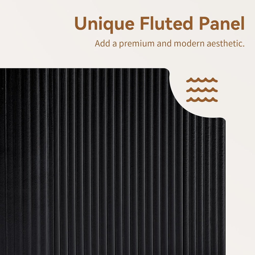 64" Fluted Black Sideboard Cabinet Buffet Cabinet with Storage