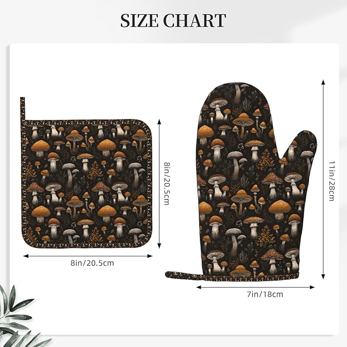 Oven Mitts and Pot Holders Set, Vintage Mushroom Leaf Silicone Kitchen - Image 3