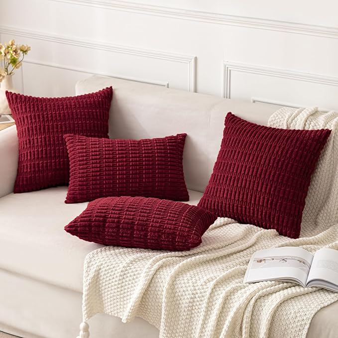 MIULEE Pack of 2 Burgundy Corduroy Decorative Pillow Covers 20x20 Inch Soft - Image 2