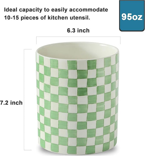 7" Ceramic Hand painted Utensil Holder, Large Kitchen Utensil Holder Organizer - Image 2