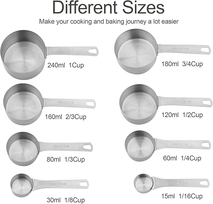 Measuring Cup Set of 8, 18/8 Stainless Steel Measuring Cups - Image 4