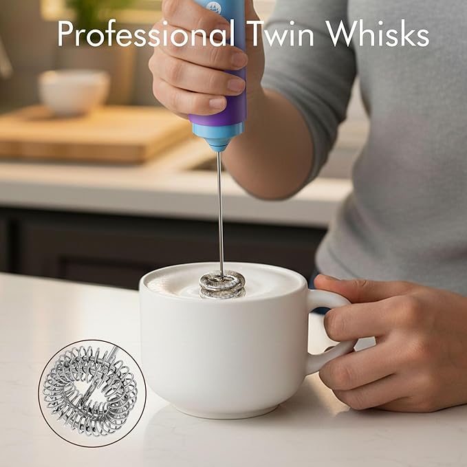 Rechargeable Milk Frother Handheld, 2-IN-1 Dual Spring Whisk Electric Frother - Image 3