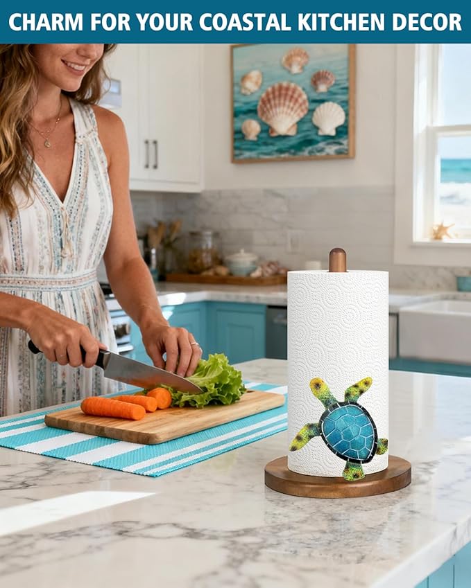 Green Turtle Paper Towel Holder, Coastal Beach Ocean Home Decor - Image 7