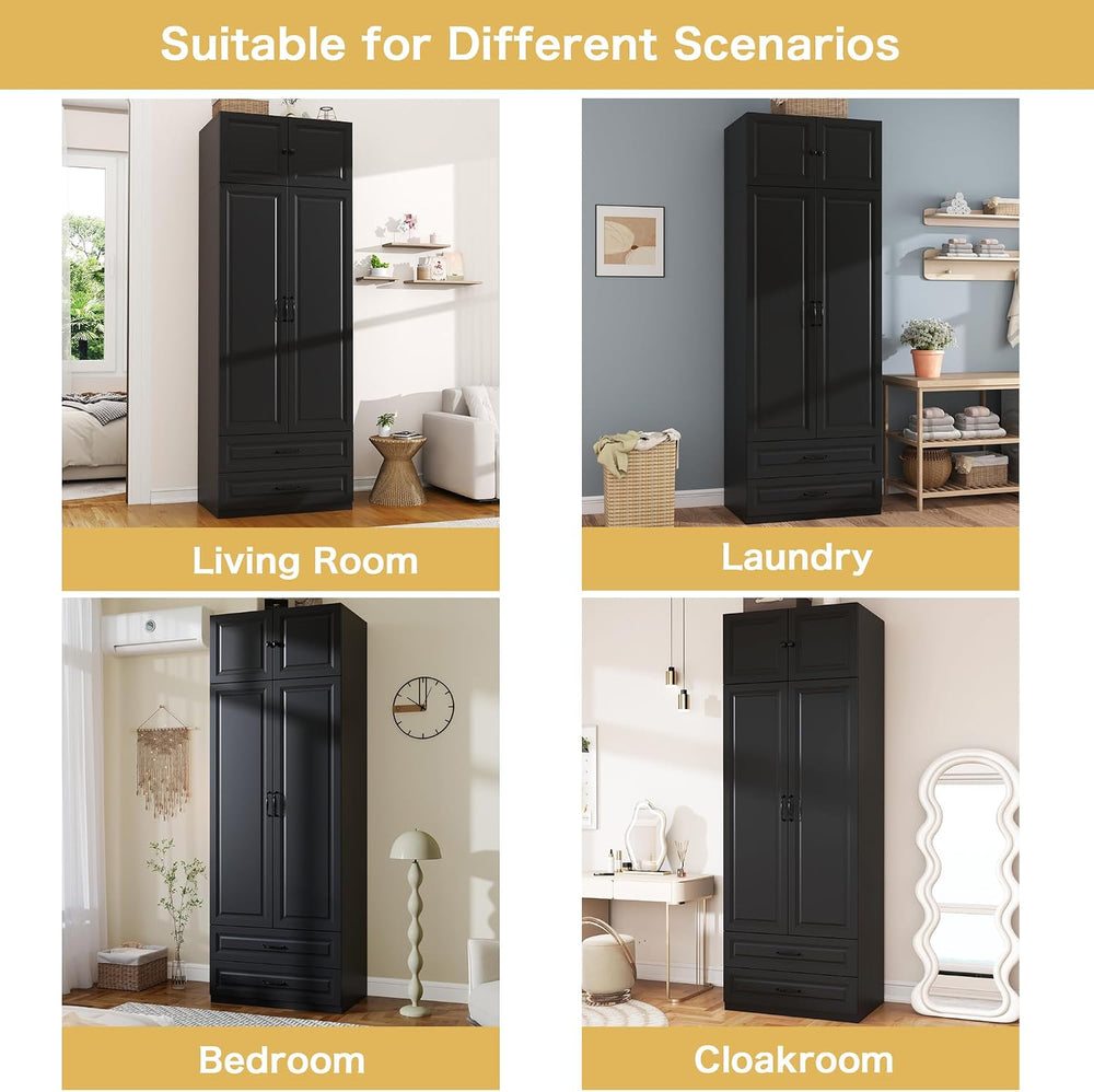 Black Armoire Wardrobe Closet with 2 Drawers: 89" H x 31.5" W