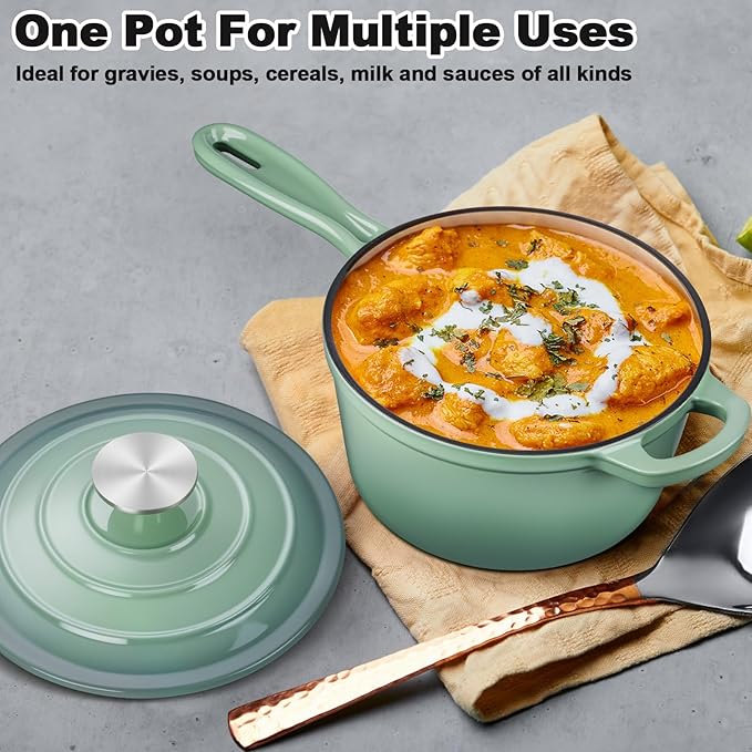 3 Quart Saucepan with Lid, Leonyo Enameled Cast Iron Sauce Pot, Large Enamel - Image 6