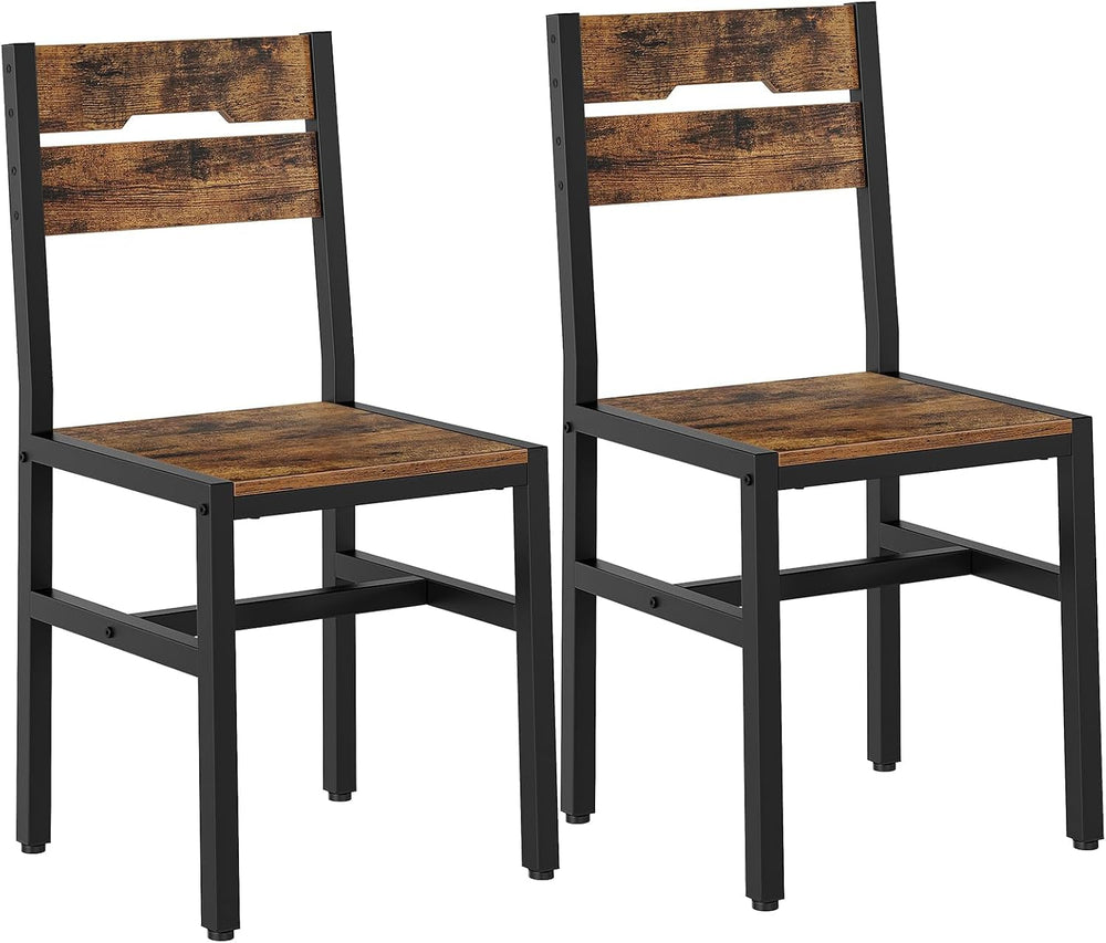 Dining Chairs Set of 2, Rustic Wooden Kitchen Chairs with Backrests and Metal...