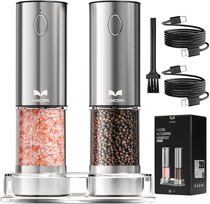 Electric Salt and Pepper Grinder Set Rechargeable, Yumcian Automatic Shakers Set by Unknown