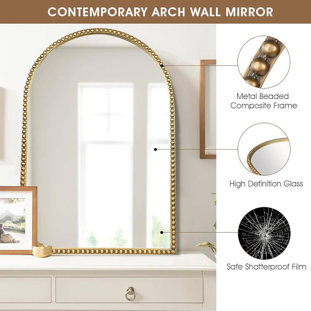 Arched Wall Mirror for Bathroom, 30"x40" Metal Beaded Frame Decorat...