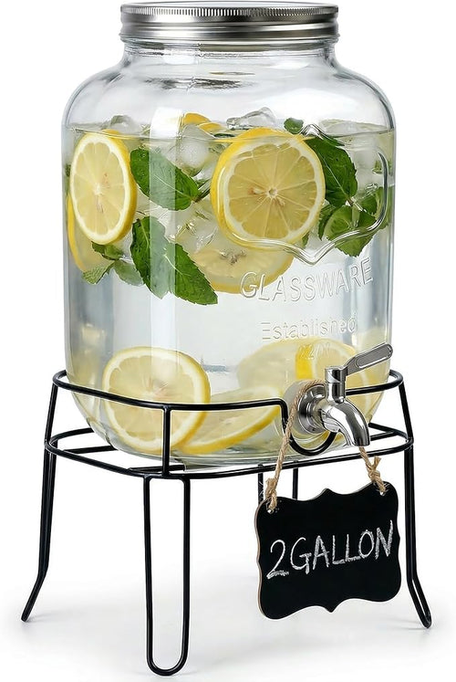 2 Gallon Glass Drink Dispenser, Beverage Dispenser by RuileMei