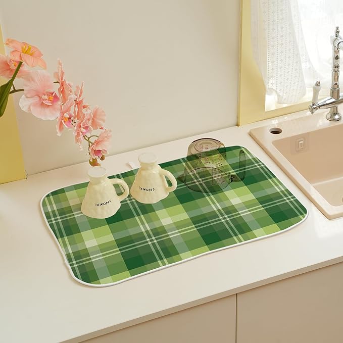 St. Patrick's Day Dish Drying Mat 18 x 24 Inch Green Buffalo Plaid Drying Mat - Image 5