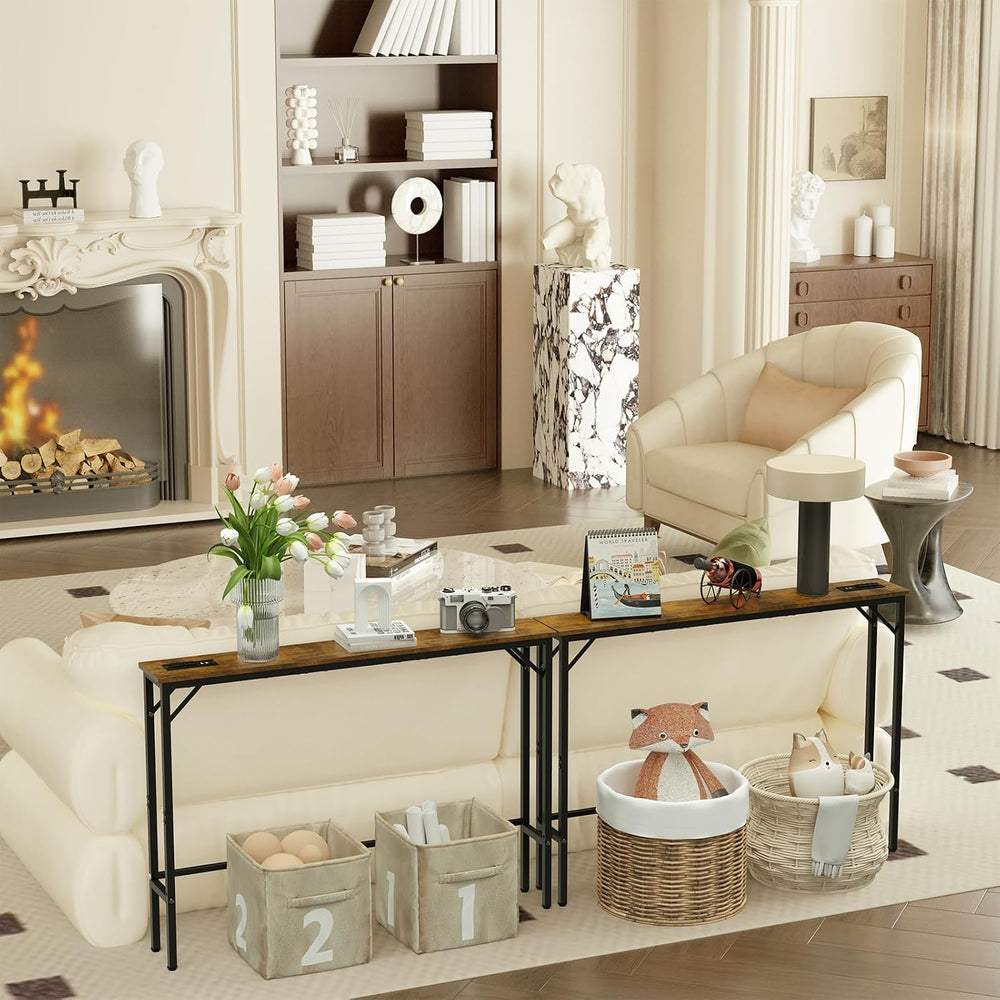 Aduanbang 5.9" Console Table with Outlet – Narrow Sofa Table, Behind Cou...
