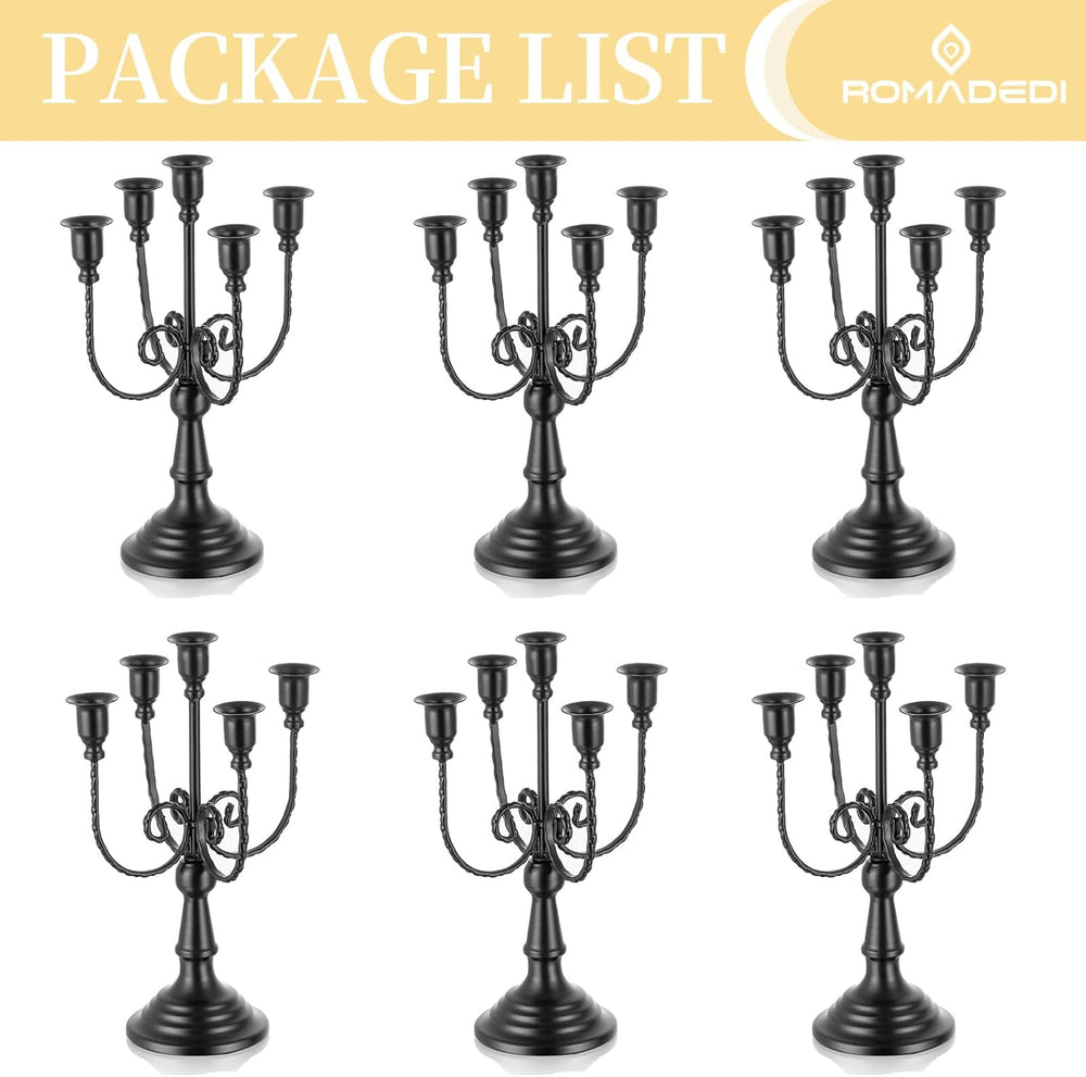 Romadedi Halloween Candelabra, Black 5-Arm Candle Holder 11.8", Set of 6