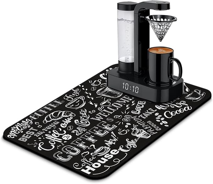 Coffee Bar Mat Accessories for Countertop Super Absorbent Anti-Slip Silicone by Kuyig+Home