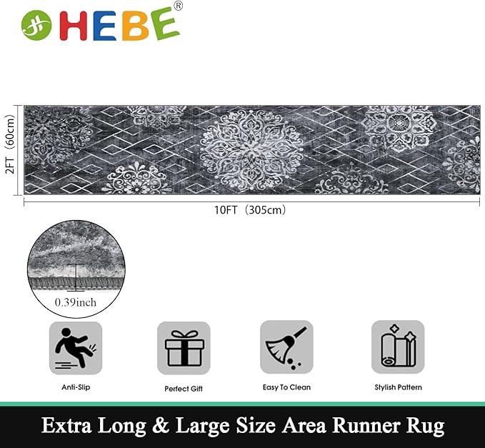 HEBE Hallway Runner Rug 2'x10' Washable Vintage Distressed Area Rugs Non Slip - Image 2