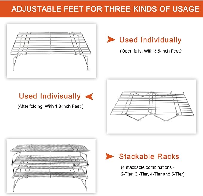 P&P CHEF Cooling Rack, 5-Tier Stainless Steel Stackable Baking Cooking Racks - Image 2