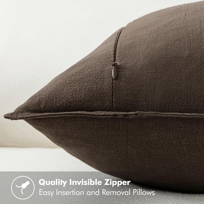 MIULEE Decorative Linen Pillow Covers 18x18 Inch Dark Coffee Chocolate Boho - Image 3