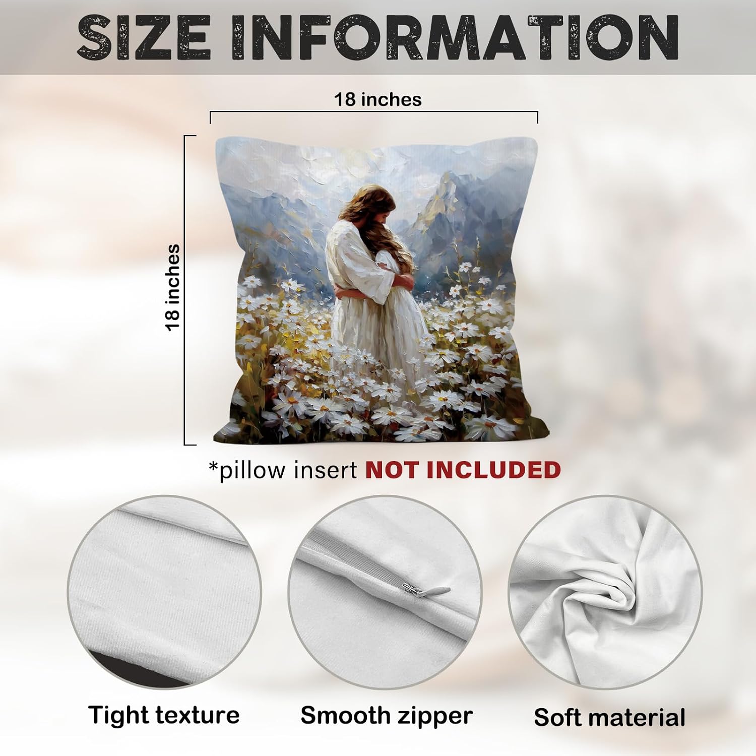 Christian Jesus Throw Pillow Covers Gifts 18x18, Jesus Hugging Woman Girl Decor Pillow Cases for Bedroom Living Room, Religious Cottagecore Decorative Square Pillowcases for Couch Bed Sofa