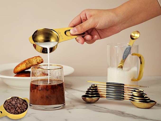 Gold Measuring Cups and Spoons Set of 15, 18/8 Stainless Steel, Includes 7 - Image 6