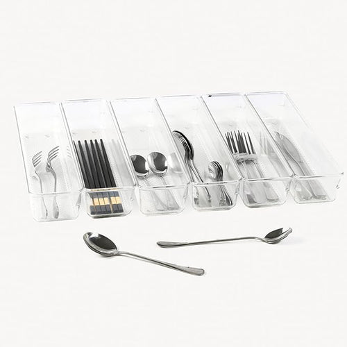 6 Set Clear Plastic Junk Drawer Organizer Vanity Curlery Utensil Makeups - Image 2