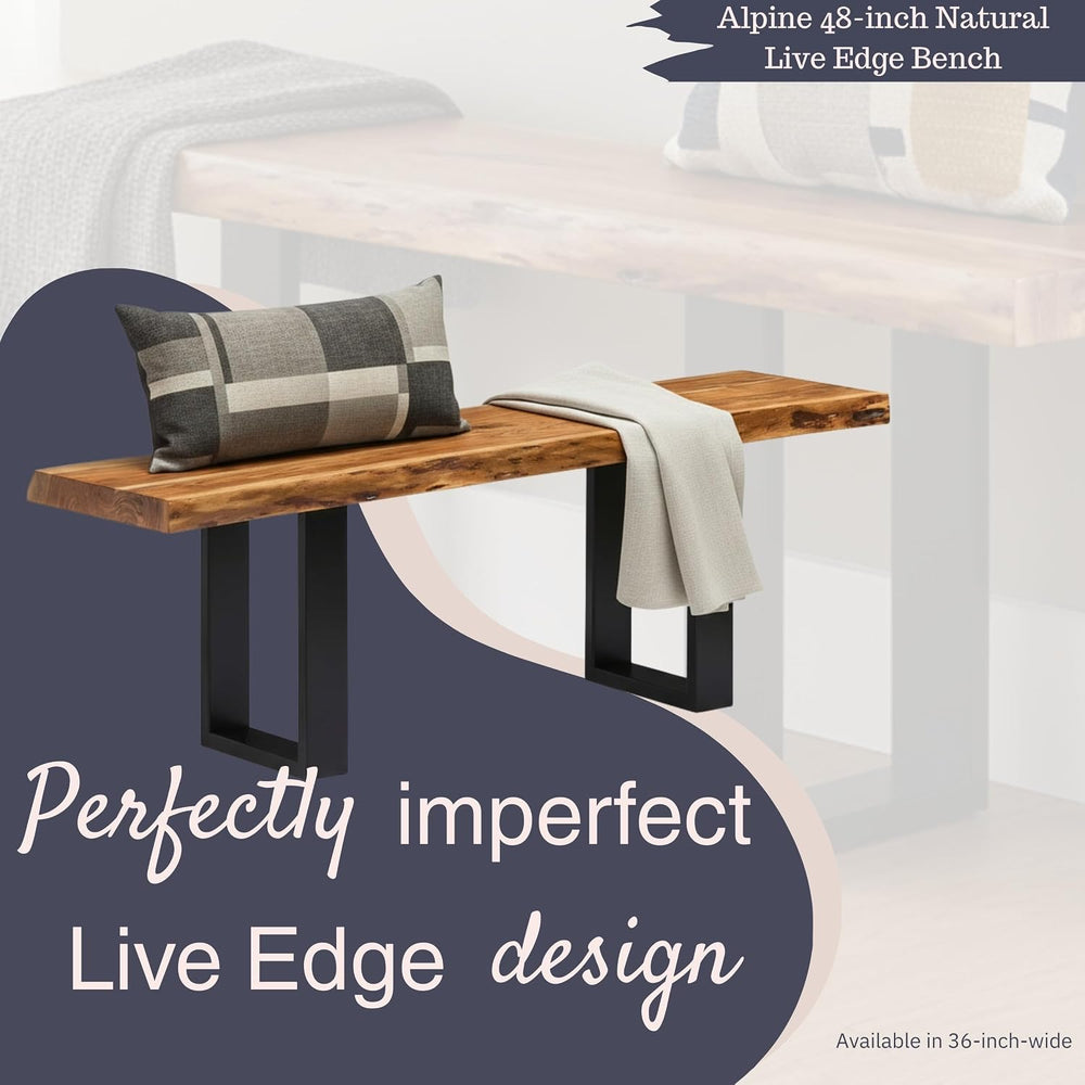 Alaterre Furniture Alpine Live Edge Solid Wood 48" Bench with Metal Legs...
