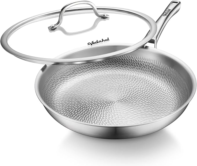 Titanium Pans for Cooking, 12 Inch Pure Titanium Hammered Pro frying pan by VEDNHOL