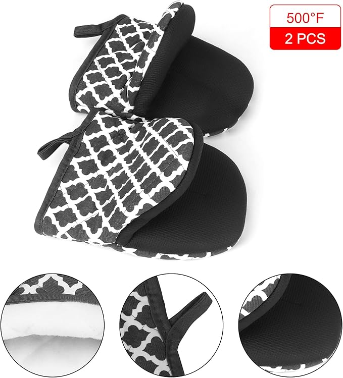 Short Oven Mitts, Heat Resistant 500°F, Silicone Grip Kitchen Gloves, Non-Slip - Image 3