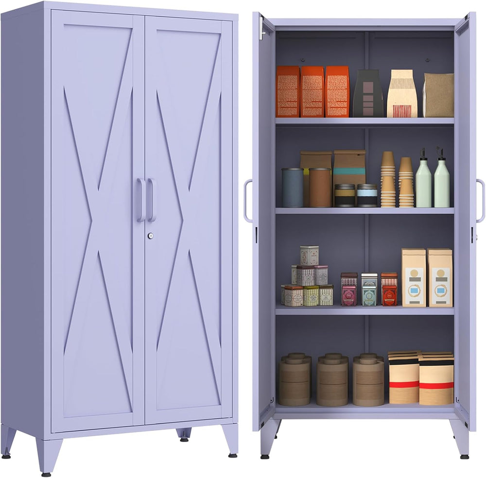Heavy Duty 61" Lockable Pantry Cabinet, 2-Door 4-Tier Storage Cabinet wi...