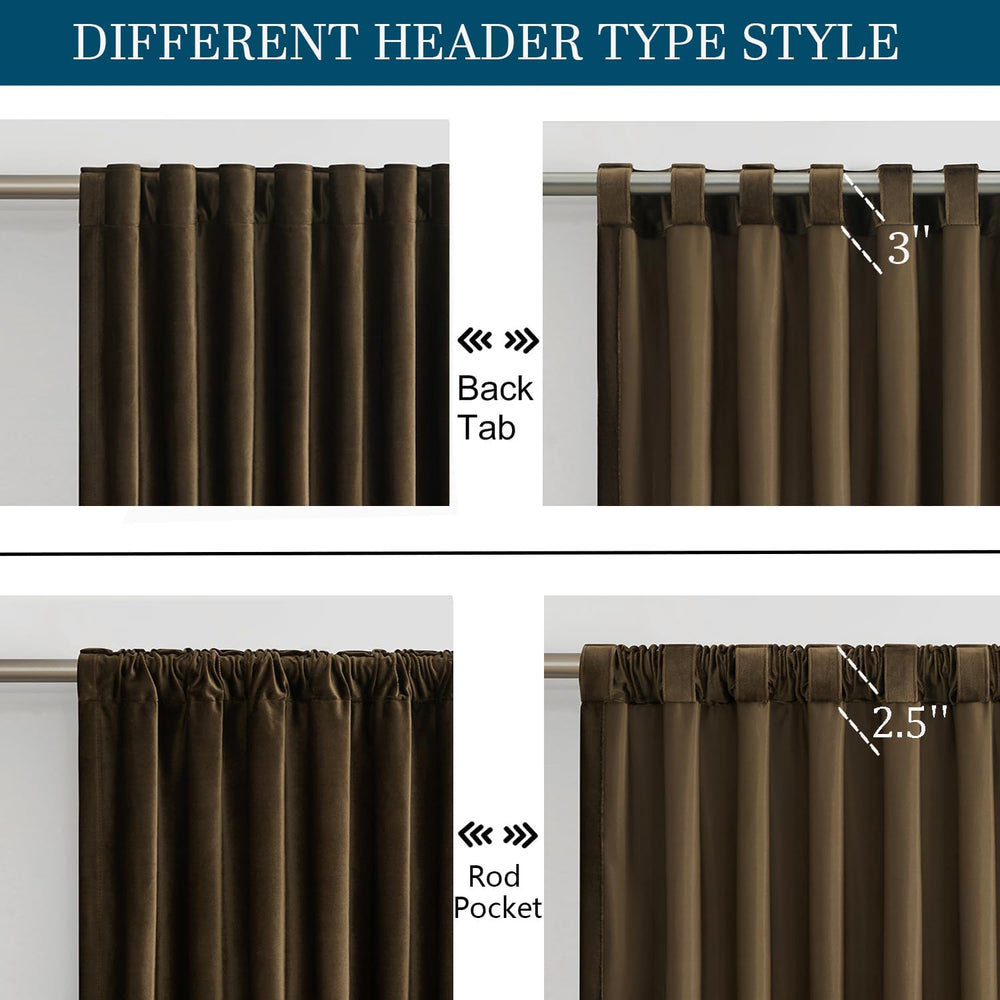 PRIMROSE Brown Velvet Curtains 96 inch Long for Living Room,Set of 2 Panels B...