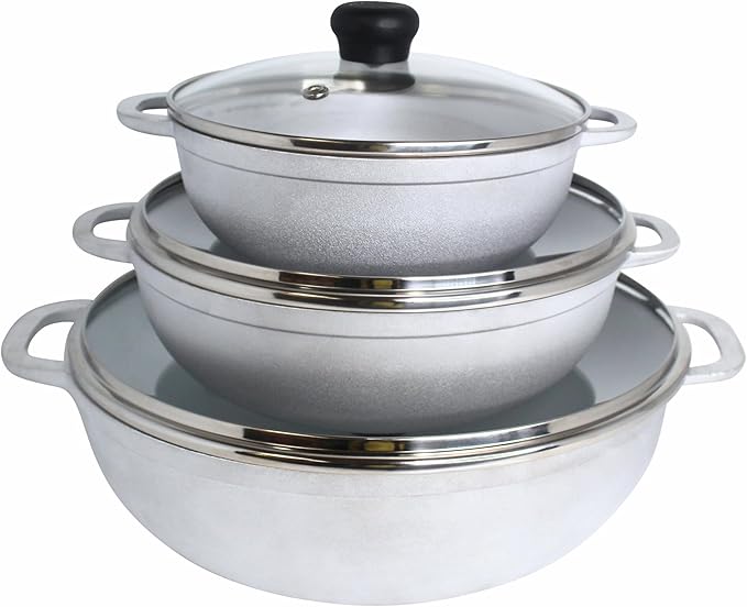 IMUSA Caldero Stock Pot with Glass Lid 3pc Set, 1.5/2.5/5.2qt, Cast Aluminum by VisitIMUSA