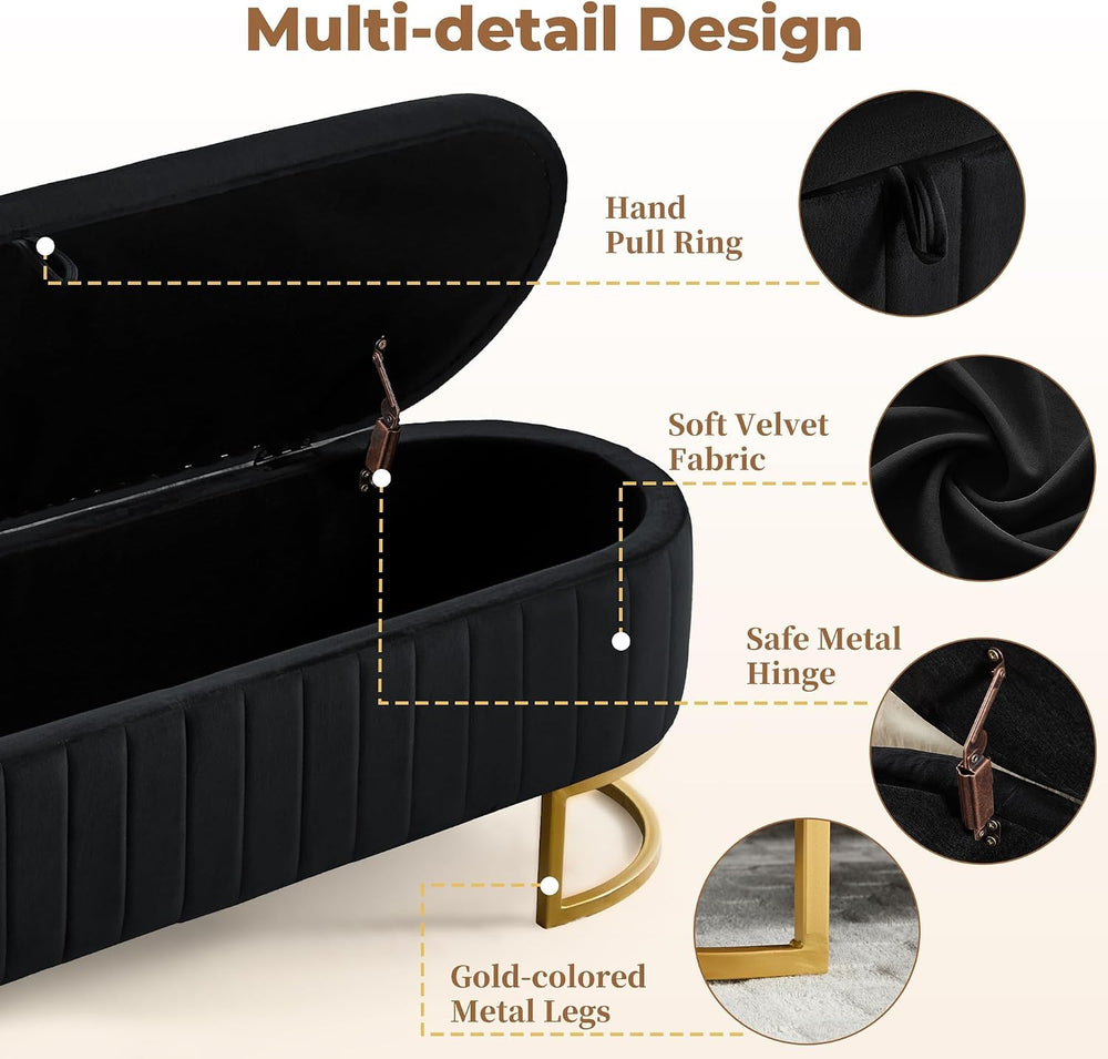 Storage Ottoman Bench, 63" Velvet End of Bed Bench Bedroom Bench King Si...