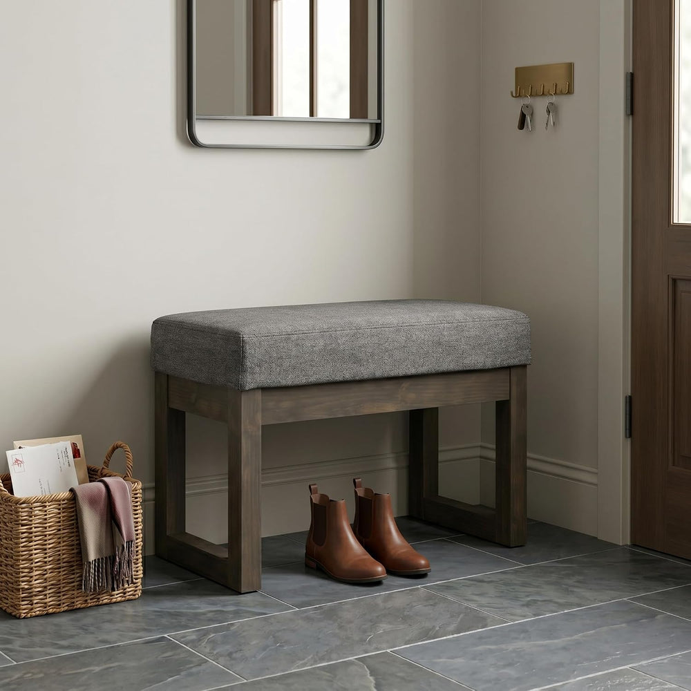 SIMPLIHOME Milltown 27" Wide Linen Look Rectangle Ottoman in Grey