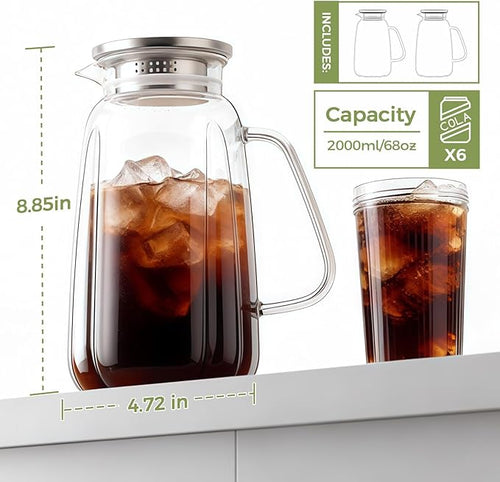 2 Pack Glass Pitcher with Lid and Handle - Image 2