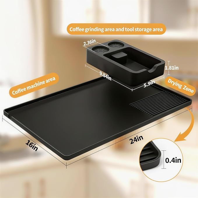 Silicone Coffee Mat and Espresso Tamping Mat, Detachable Espresso Coffee Bar