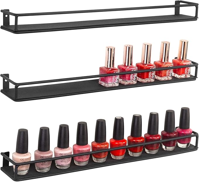 MyGift Set of 3 Wall-Mounted Black Metal Nail Polish and Essential Oils Display by MyGiftHome