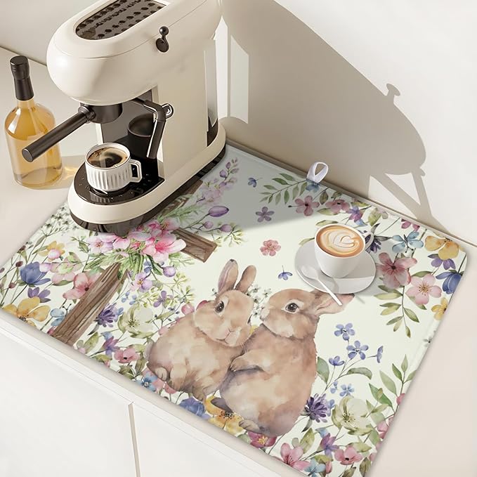 Easter Bunny Dish Drying Mat 18 x 24 Inch Rabbit Dish Drainer Rack Mat Colorful - Image 7