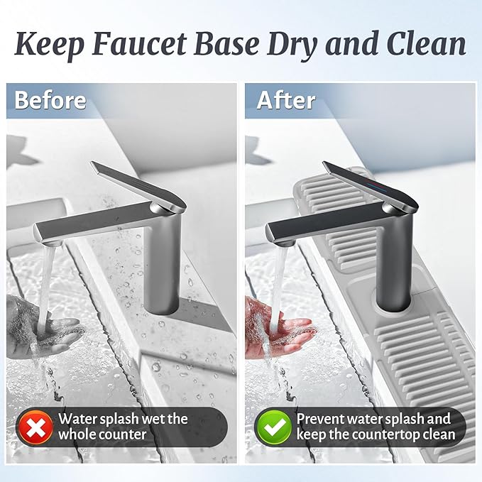 PoYang 24 inch Faucet Mat for Kitchen Sink Splash Guard, 7° Slope Silicone Sink - Image 7