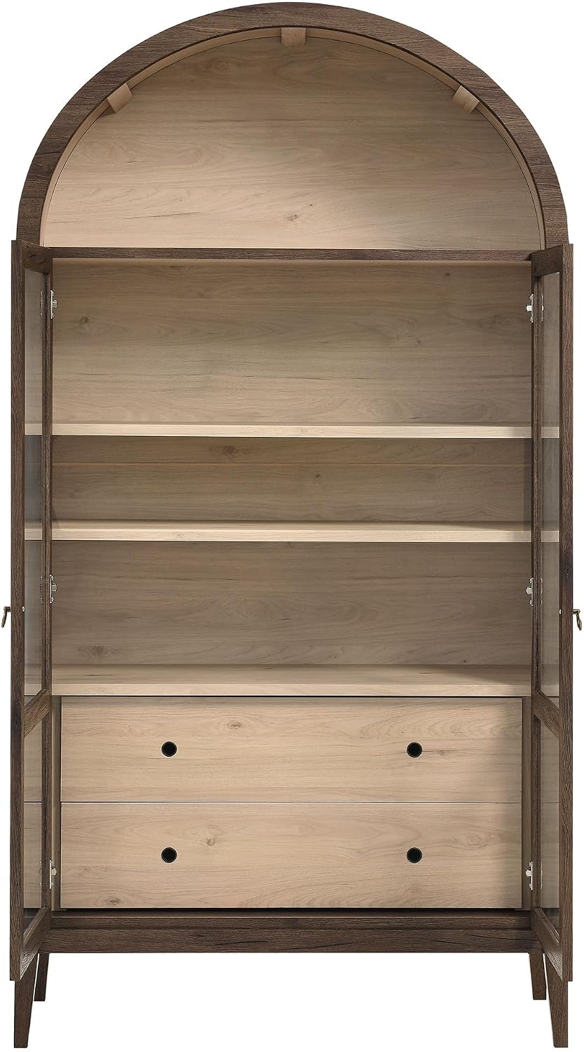 Modway Nolan Tall Arched Storage Display Cabinet in Walnut Light Oak - 74 Inc...