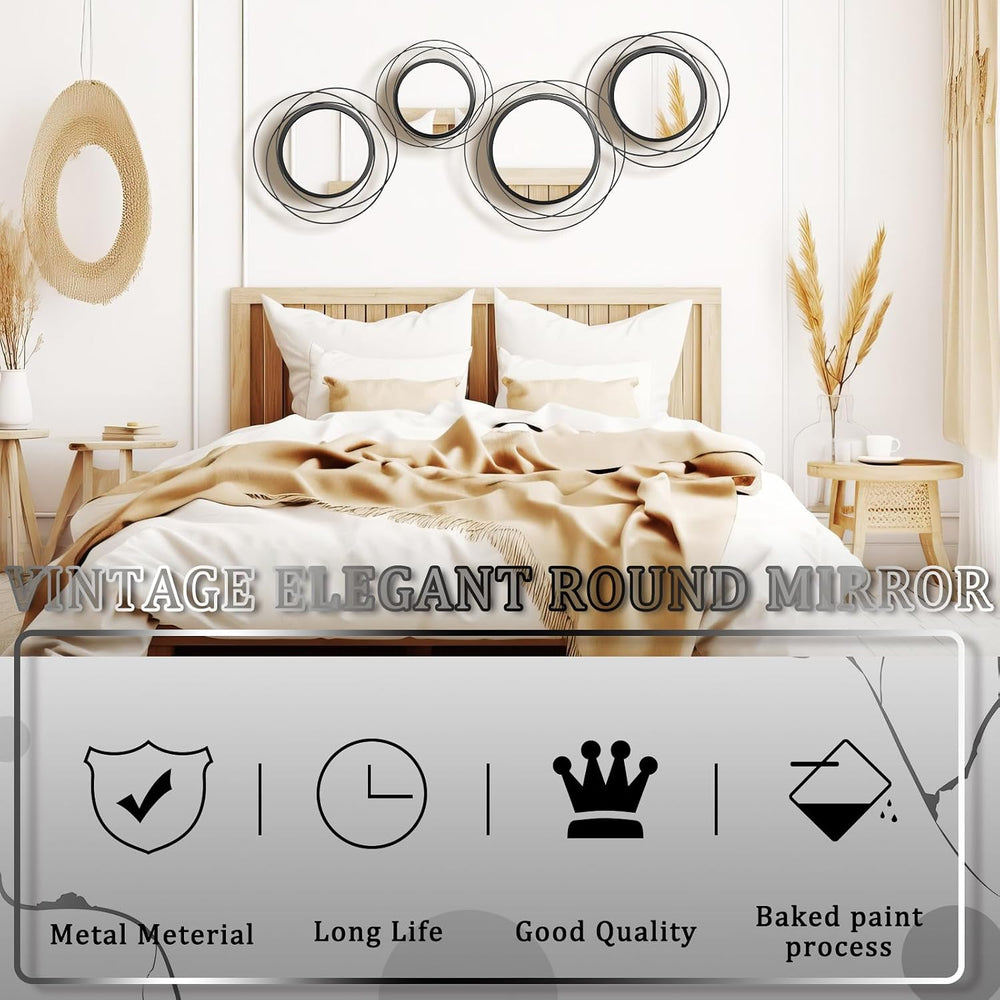 Hicarer 4 Pcs Decorative Round Modern Circle Mirror Wall Art Ring Metal Mirro...