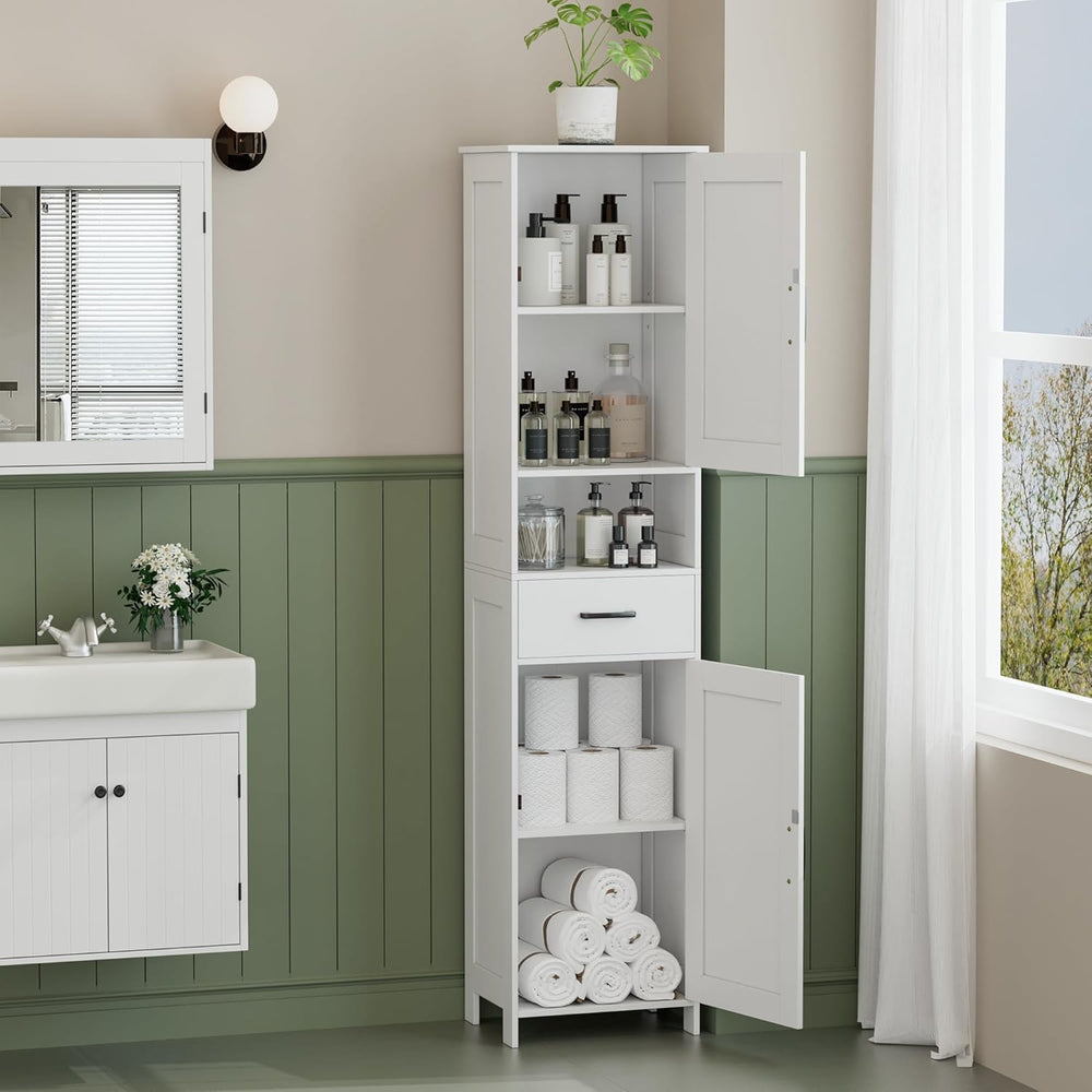 Homhedy 67" H Tall Bathroom Storage Cabinet with 2 Barn Doors and 1 Draw...