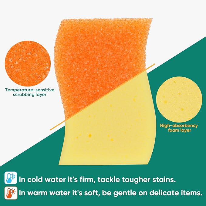 LAUNDRYLUX Scrub Sponge, 8 Pack Dual-Sided Temperature-Responsive Scrubber - Image 3