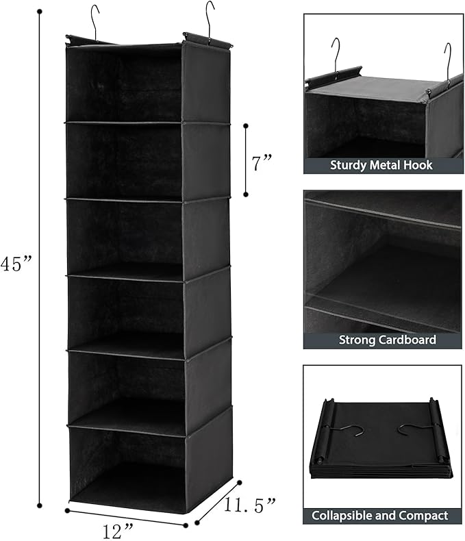 MAX Houser 6 Tier Shelf Hanging Closet Organizer, Closet Hanging Shelf - Image 3