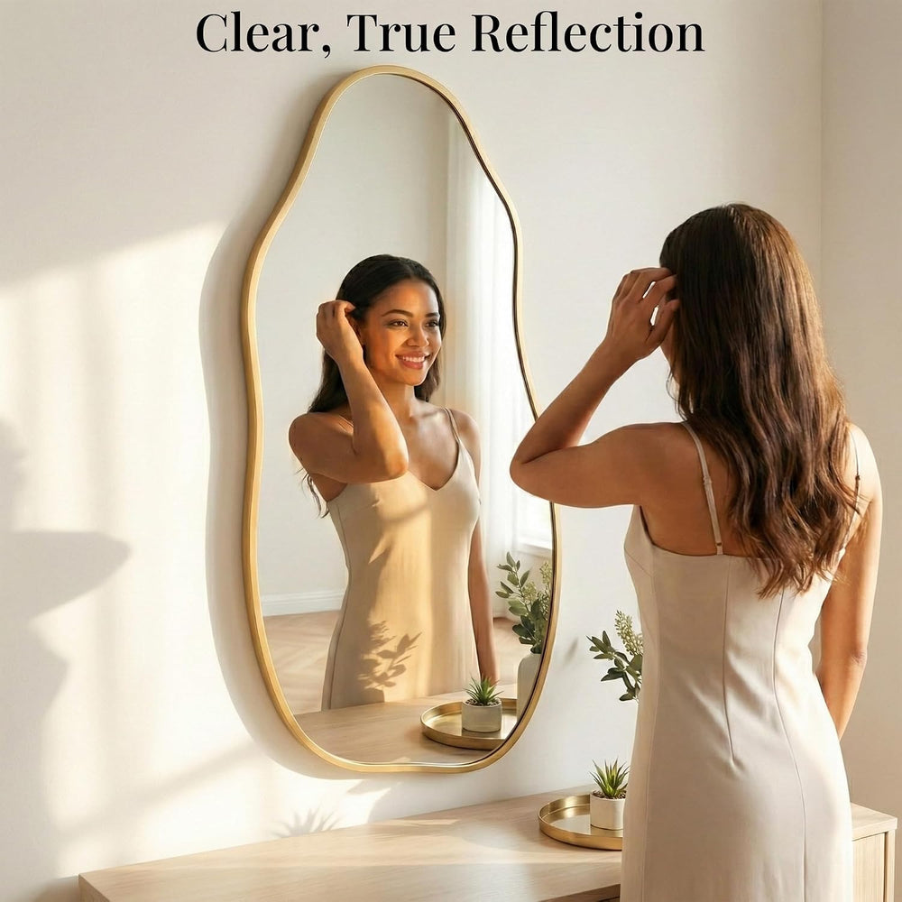 Matte Gold 36x20 Inch Irregular Organic Freeform Wall Mirror