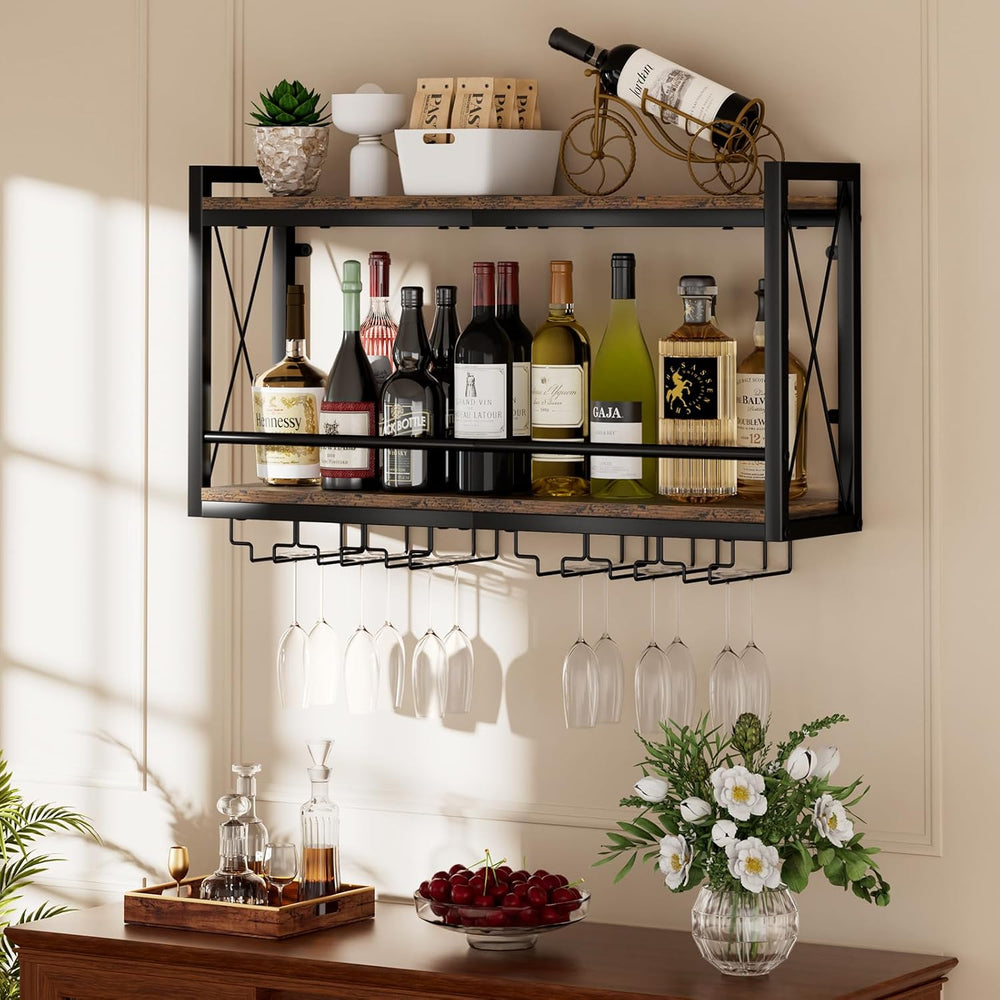 Shikha LED Wall Mounted Wine Rack with Glass Holder for Home Bar Kitchen | 31...